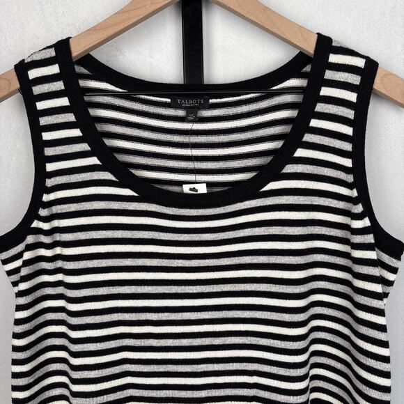 NEW Talbots Cashmere Cotton Blend Knit Shell Tank Top Women's XP Striped Soft - Picture 2 of 8